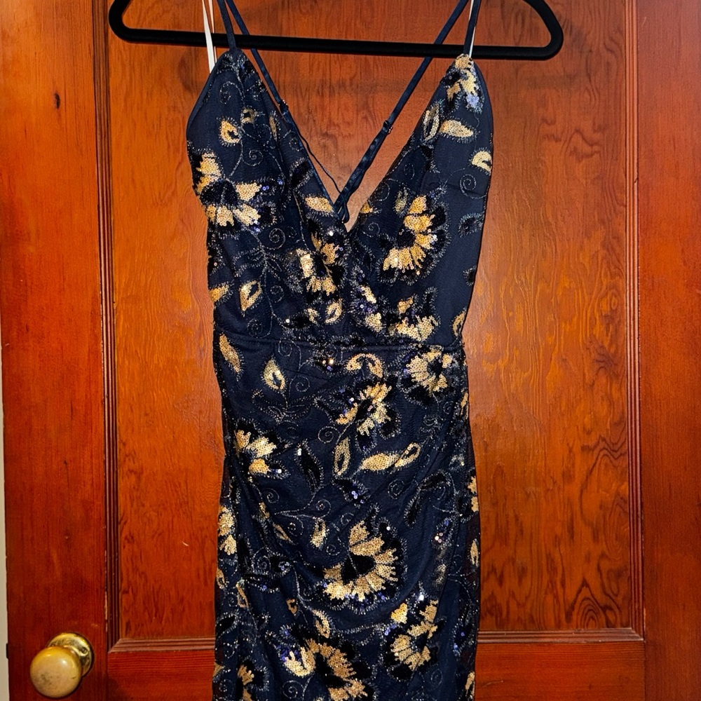 Lulu's Blue and Gold Sequin Bodycon Cocktail Dress
